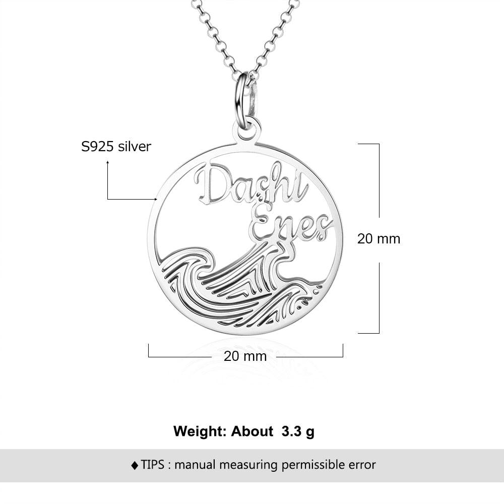 Personalized 925 Sterling Silver Necklace For Women With Wave Shape Customized 2 Names Circle Pendant, Anniversary Gift - Personalized Jewel