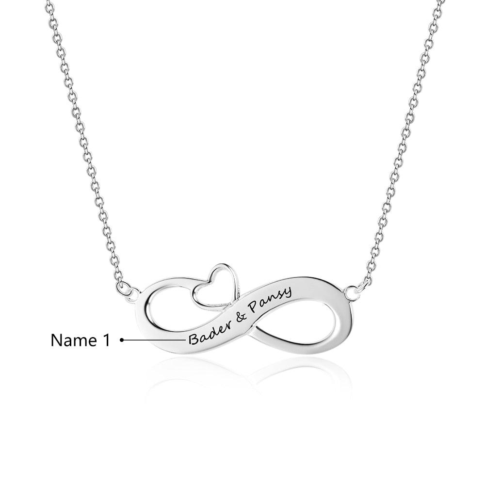 Personalized 925 Sterling Silver Necklace - Infinity Heart-Shaped Pendant - Custom Names - Christmas Gift - Personalized Jewel
