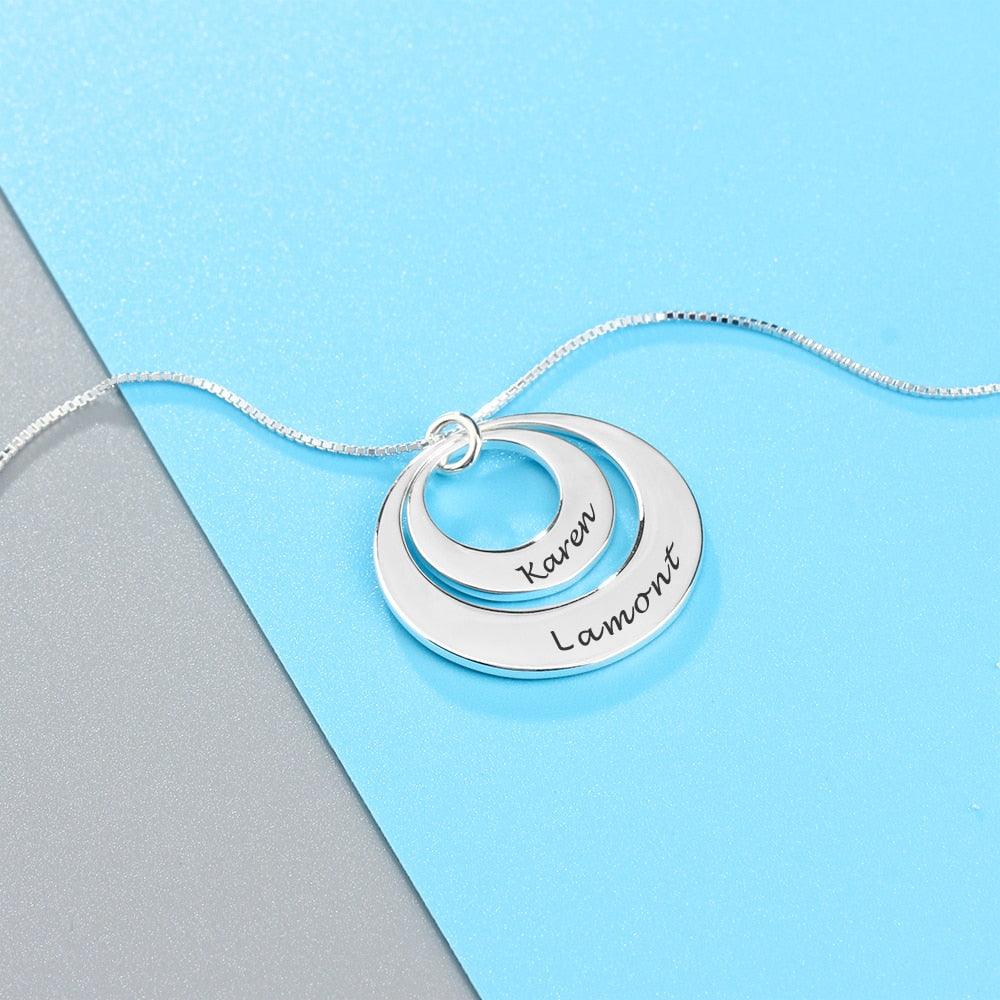 Personalized 925 Sterling Silver Necklace With 2 Round Engrave Name Pendant For Women - Personalized Jewel