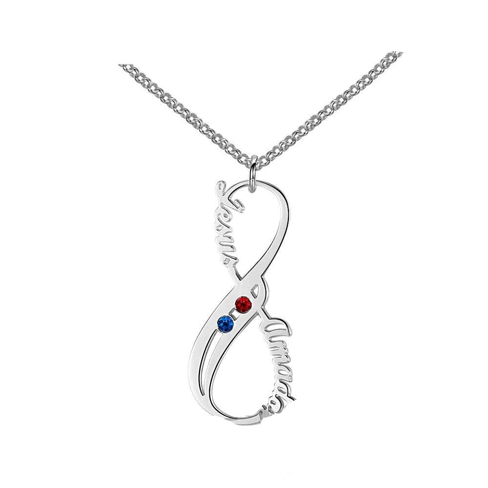 Personalized 925 Sterling Silver | Fashion Jewelry | Birthstone 8 Shape Pendants | Two Custom Names - Personalized Jewel