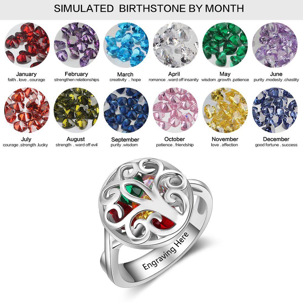 Personalized 925 Sterling Silver Rings for Women – Hollow Floral Pattern – Engraved Name – Custom Birthstones - Personalized Jewel