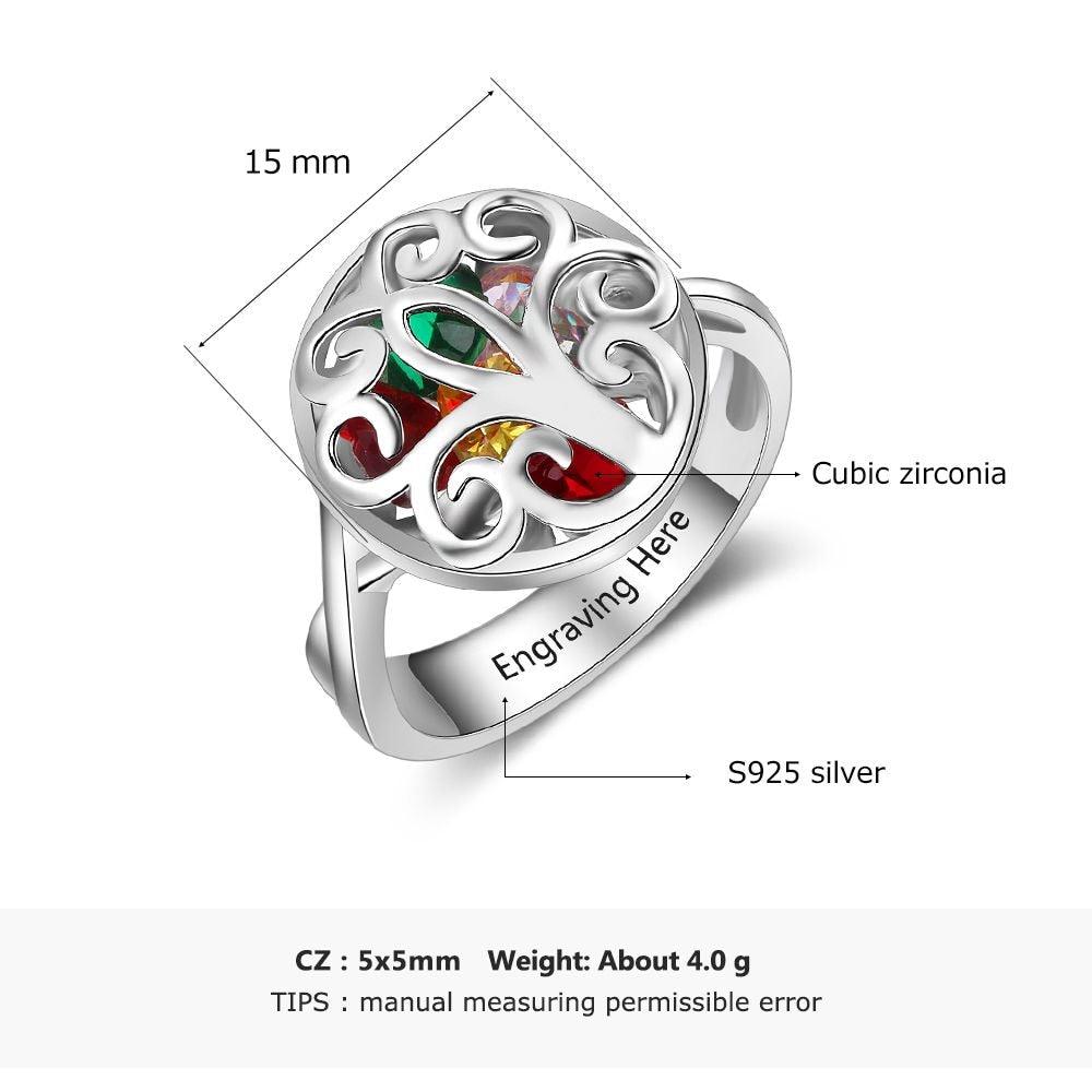 Personalized 925 Sterling Silver Rings for Women – Hollow Floral Pattern – Engraved Name – Custom Birthstones - Personalized Jewel