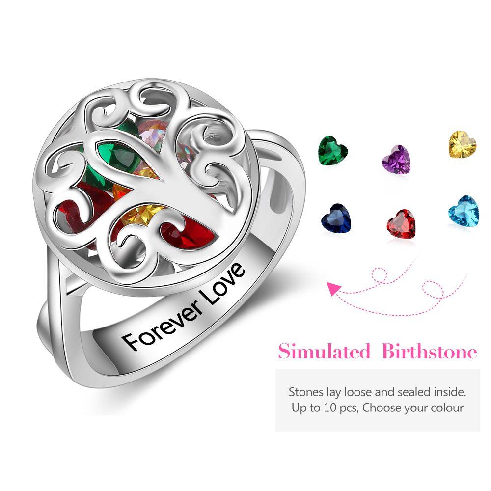 Personalized 925 Sterling Silver Rings for Women – Hollow Floral Pattern – Engraved Name – Custom Birthstones - Personalized Jewel