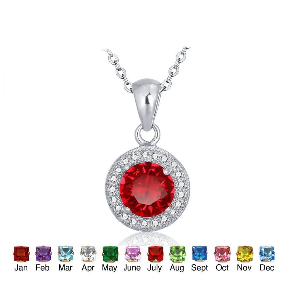 Personalized 925 Sterling Silver Romantic Pendant Necklace, 12 Color Options for Birthstone, Classic Fashion Jewelry for Women - Personalized Jewel