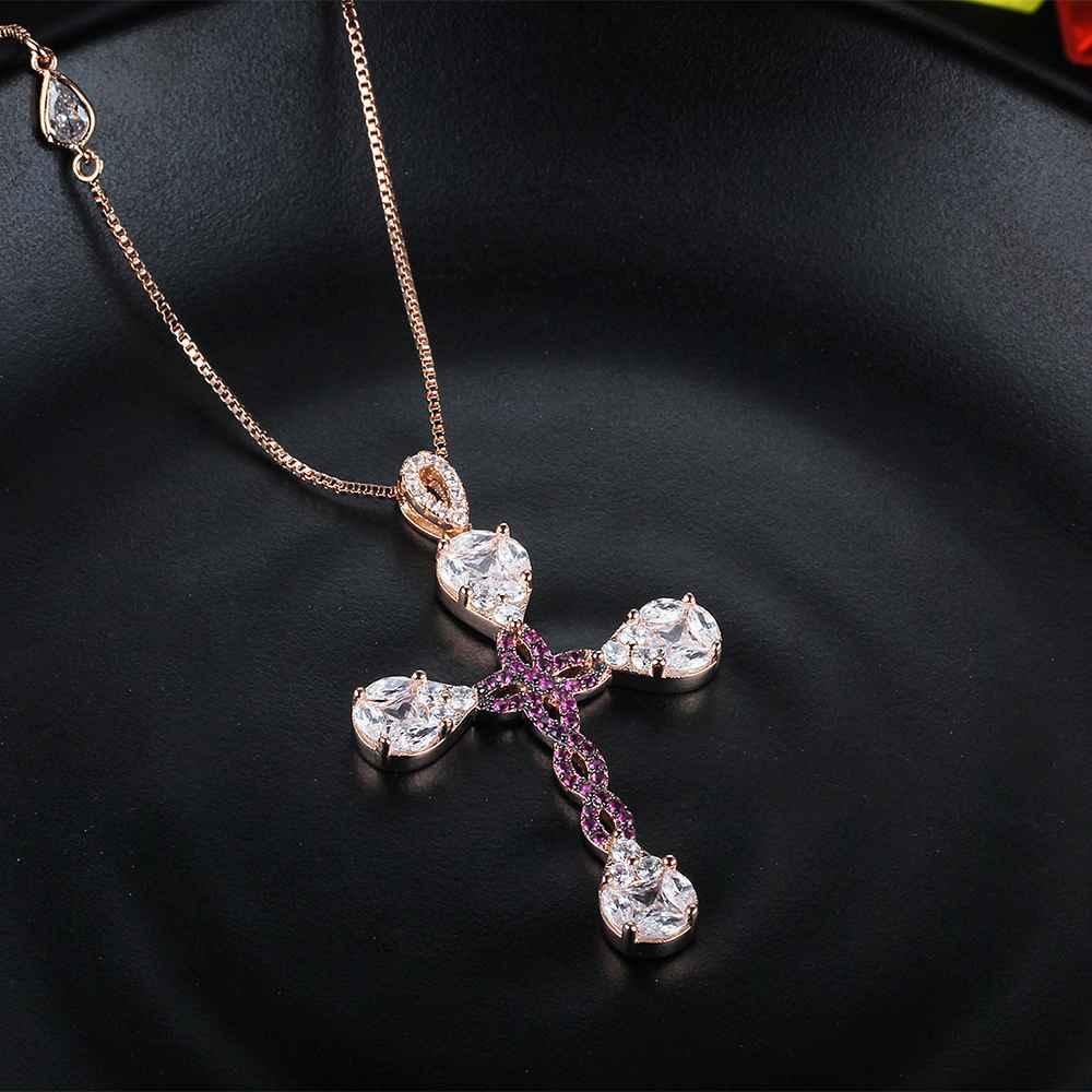 Personalized 925 Sterling Silver Unique Cross Cubic Zirconia Pendant Necklaces, Gift for Women - Personalized Jewel