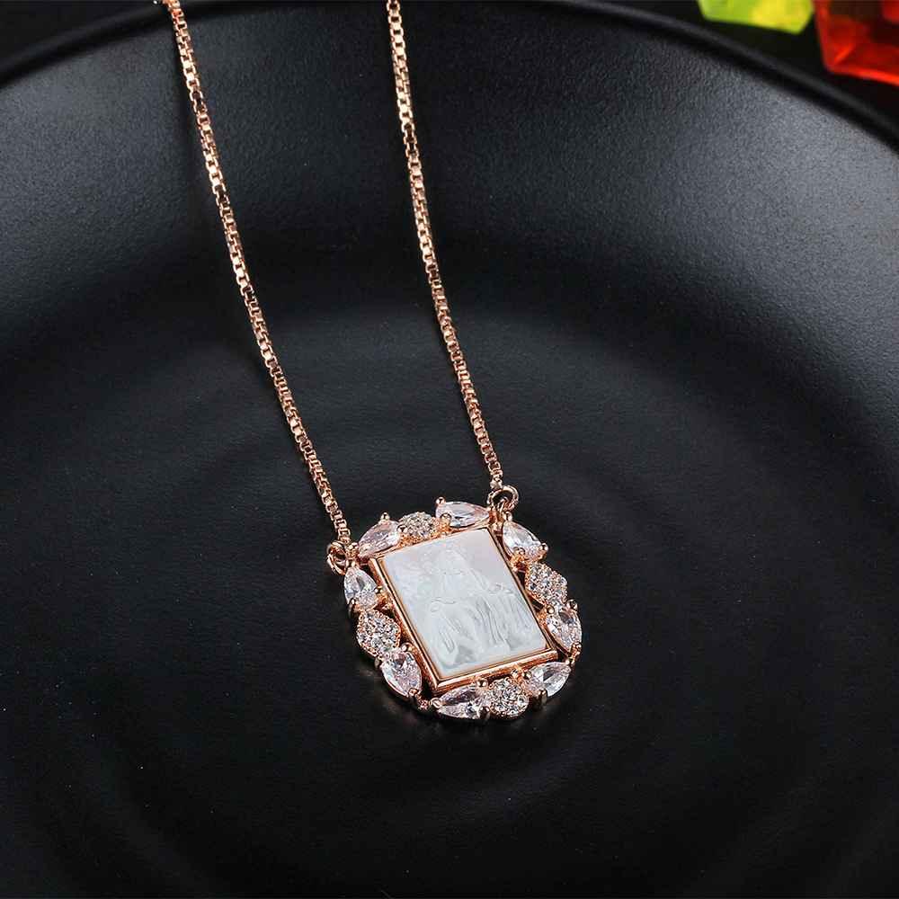 Personalized 925 Sterling Silver Unique Stone Deity Emboss Cubic Zirconia Necklaces, Trendy Gift for Women - Personalized Jewel