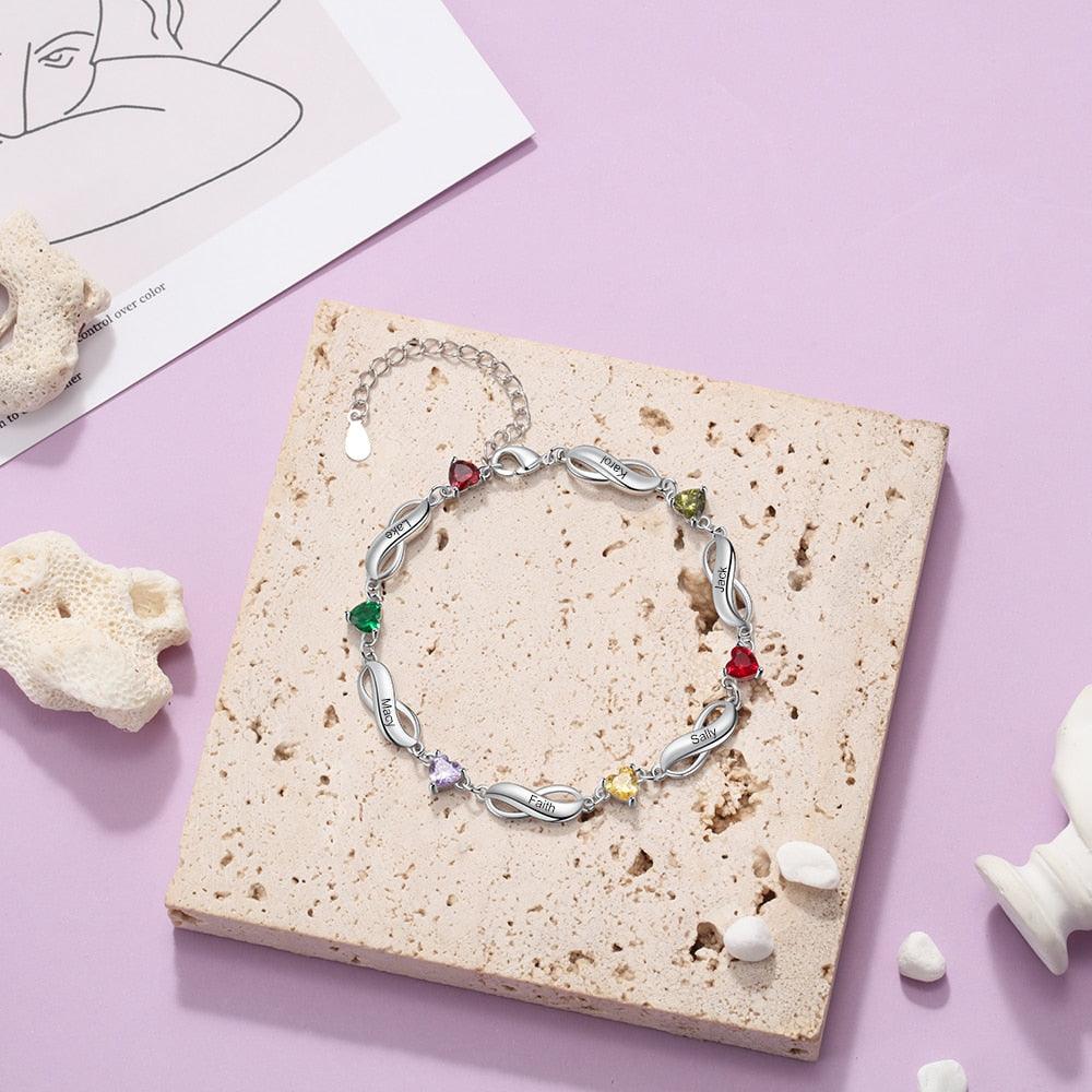 Personalized Bracelet for Women Inlaid Heart Birthstone Name Engraving Women’s Bracelet - Personalized Jewel