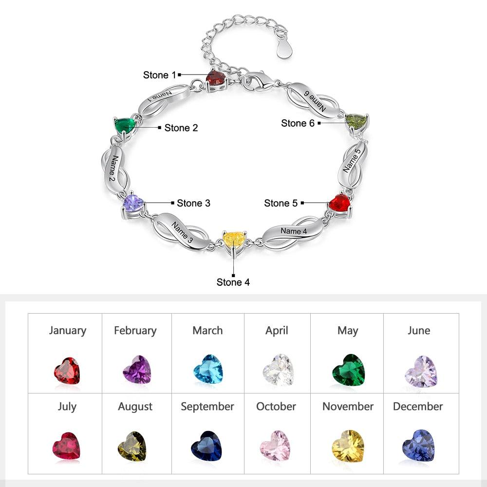Personalized Bracelet for Women Inlaid Heart Birthstone Name Engraving Women’s Bracelet - Personalized Jewel