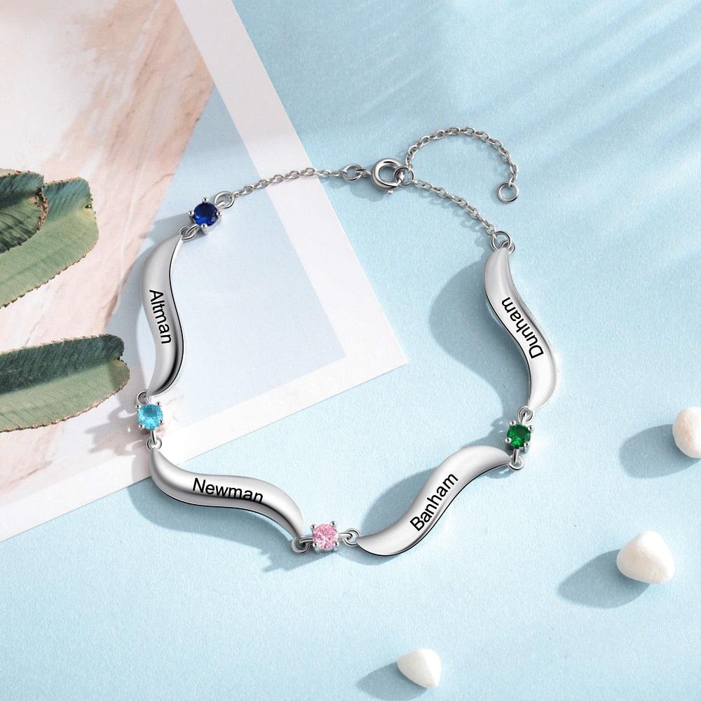 Personalized Bracelet for Women Wave Shaped Charm Name Bracelet. - Personalized Jewel