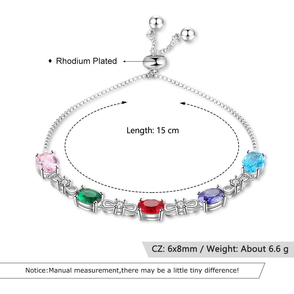 Personalized Chain Bracelets with 5 Oval Customized Birthstones & Zirconia Jewelry Bracelets for Women - Personalized Jewel