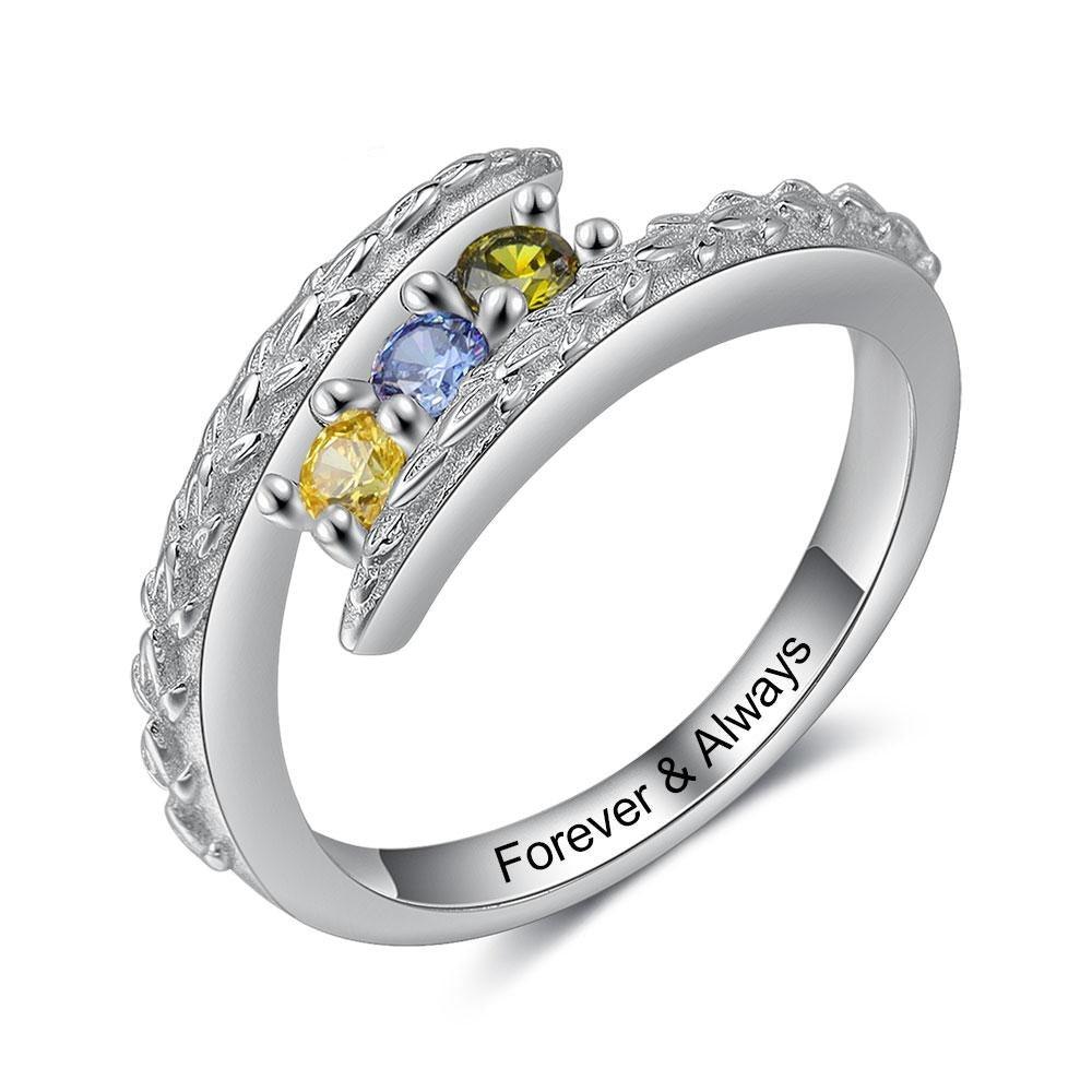 Personalized Classic Simulated CZ Silver Ring Band For Women - Personalized Jewel