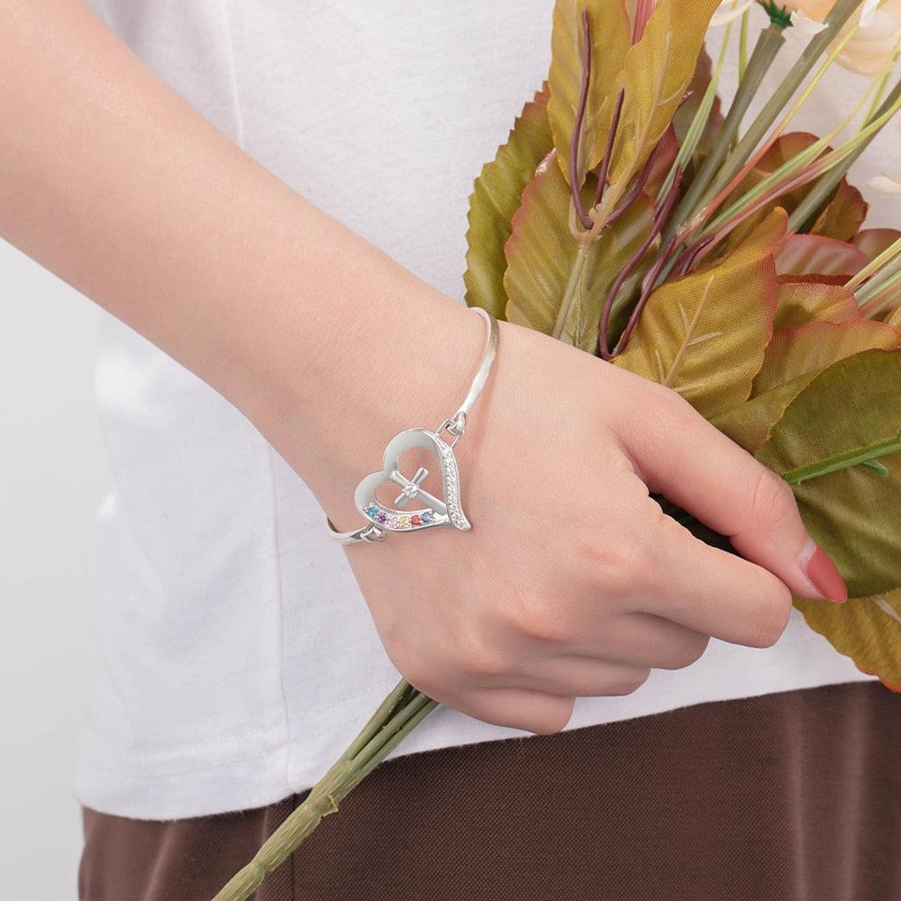Personalized Cross and Heart Bracelet Everyday Wear Bracelet for Women - Personalized Jewel