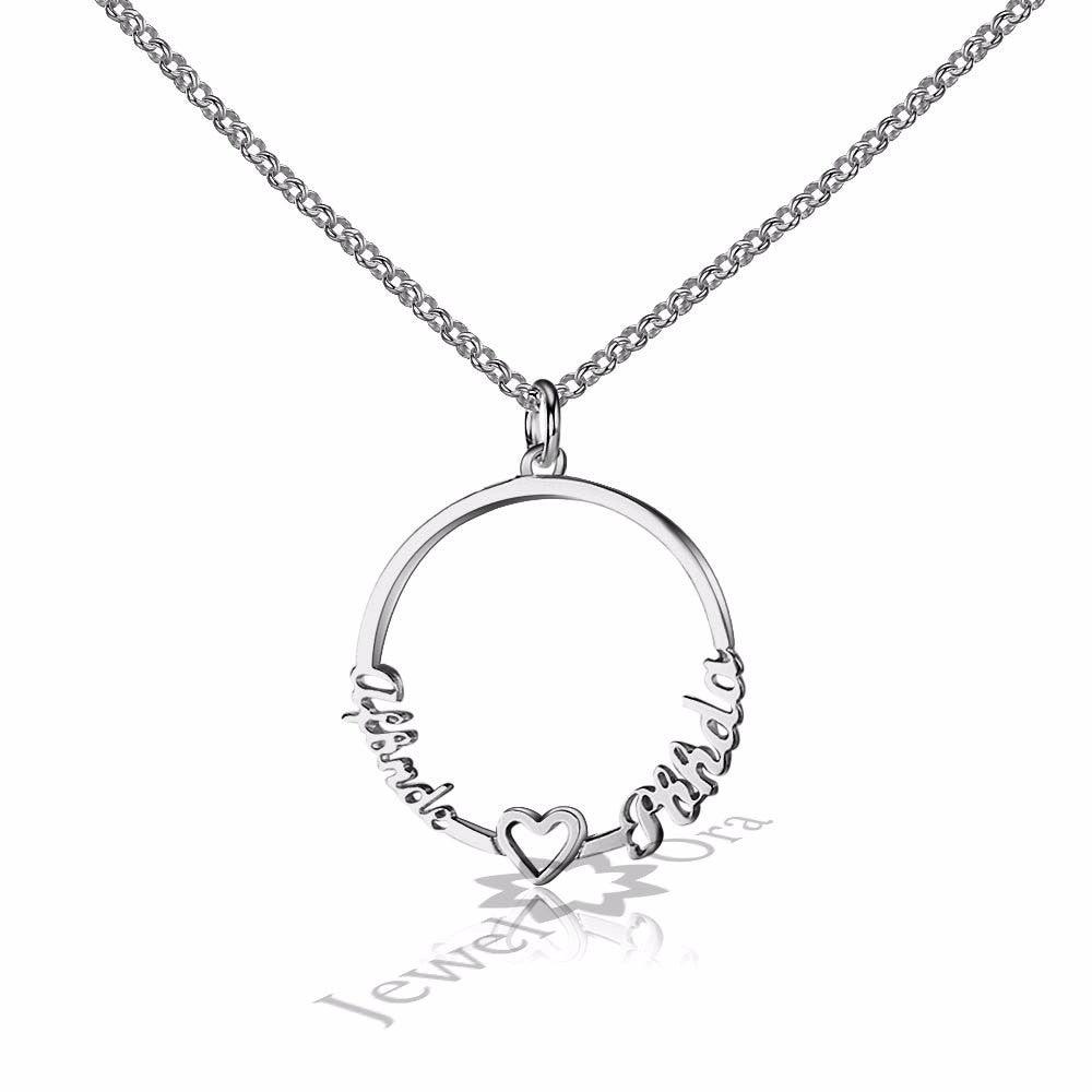Personalized Custom 2 Names Necklace for Women 925 Sterling Silver Circle Necklace with Heart Fine Jewelry - Personalized Jewel