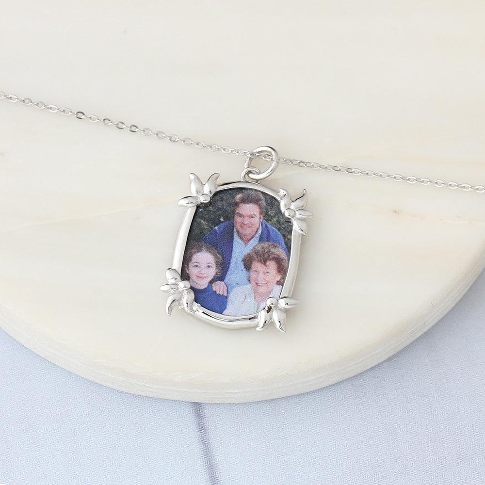 Personalized Custom Color Photo And Word Engraved 925 Sterling Silver Pendant Necklace - Personalized Jewel