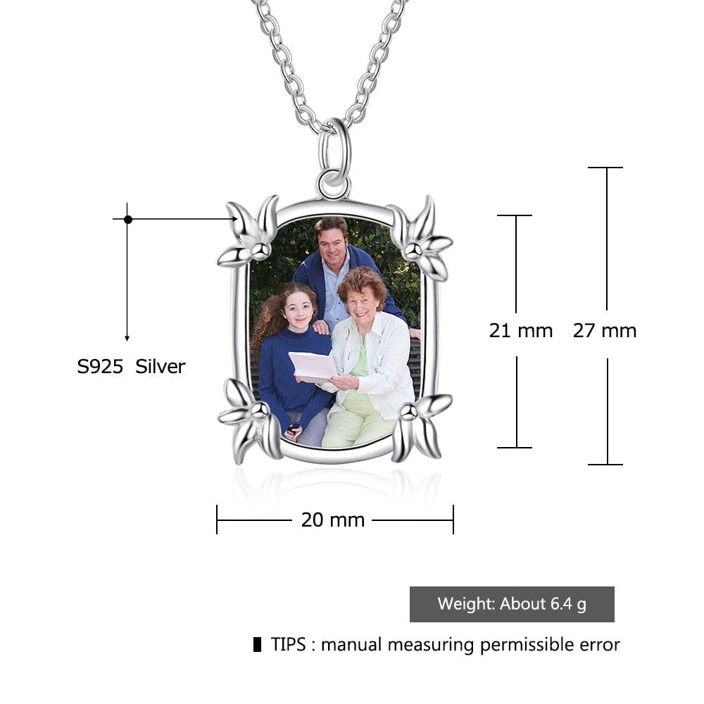 Personalized Custom Color Photo And Word Engraved 925 Sterling Silver Pendant Necklace - Personalized Jewel