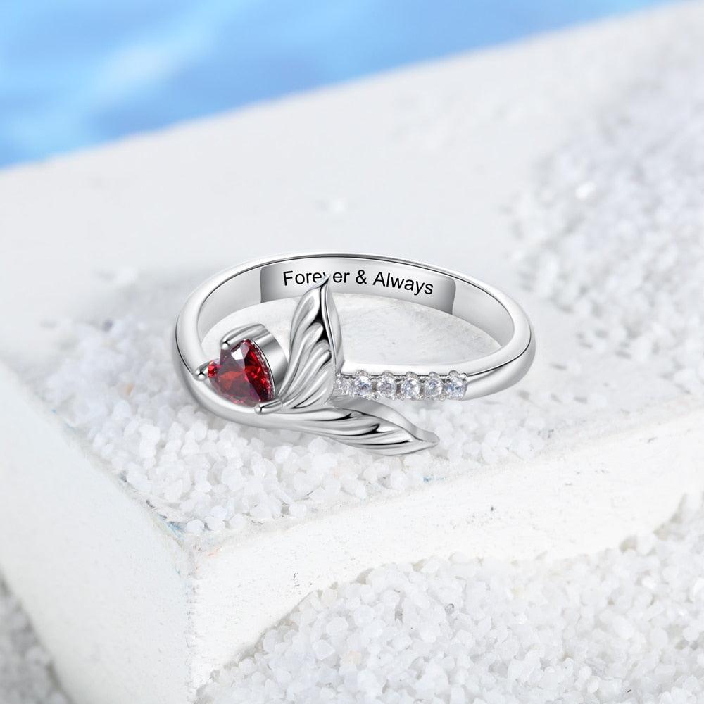 Personalized Fish Tail Band Engraved Name Engagement Rings - Personalized Jewel