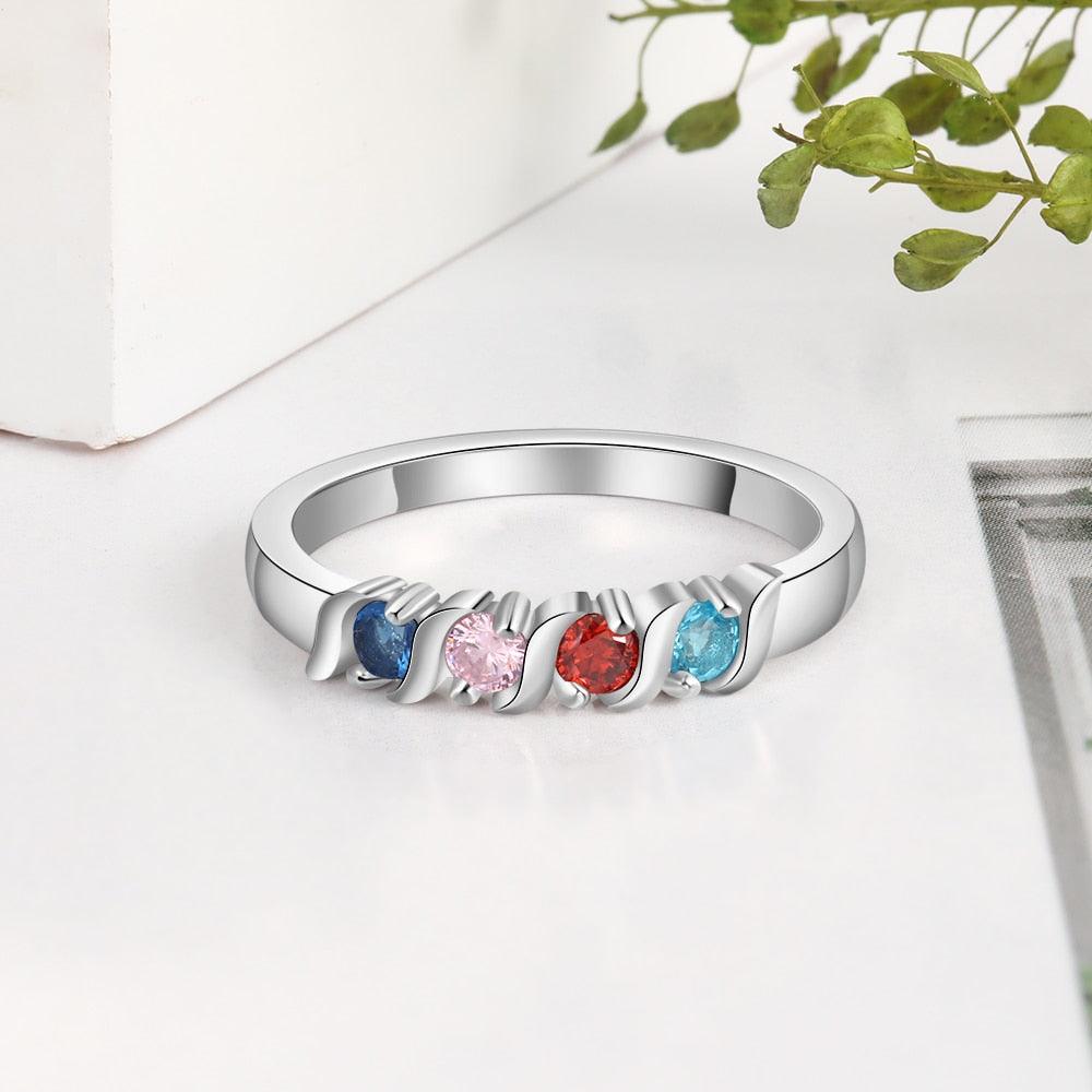 Personalized Four Silver Ring Custom Birthstones - Personalized Jewel