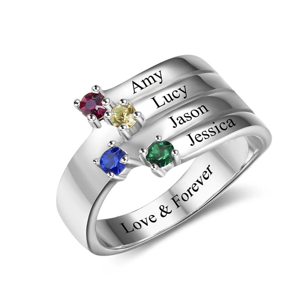 Personalized Geometric Shape 925 Sterling Silver Ring With Cubic Zirconia Stones - Personalized Jewel