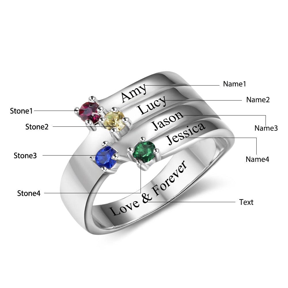 Personalized Geometric Shape 925 Sterling Silver Ring With Cubic Zirconia Stones - Personalized Jewel