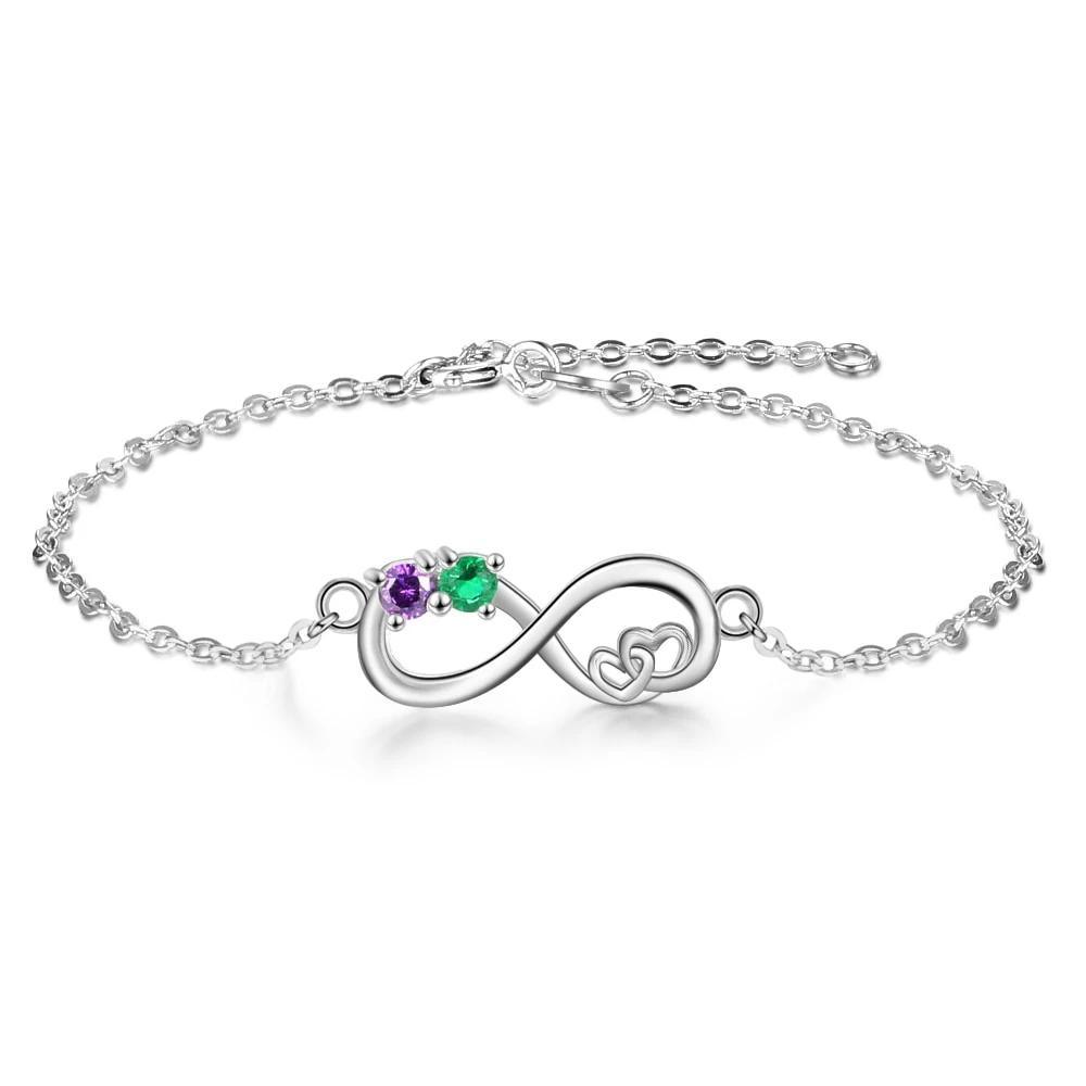 Personalized Heart Chain Infinity Bangle Bracelets With 2 Customized Birthstone Bracelet - Personalized Jewel