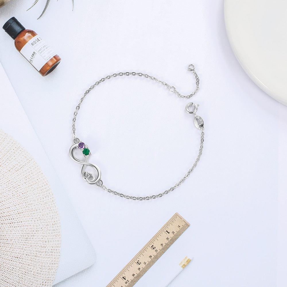 Personalized Heart Chain Infinity Bangle Bracelets With 2 Customized Birthstone Bracelet - Personalized Jewel