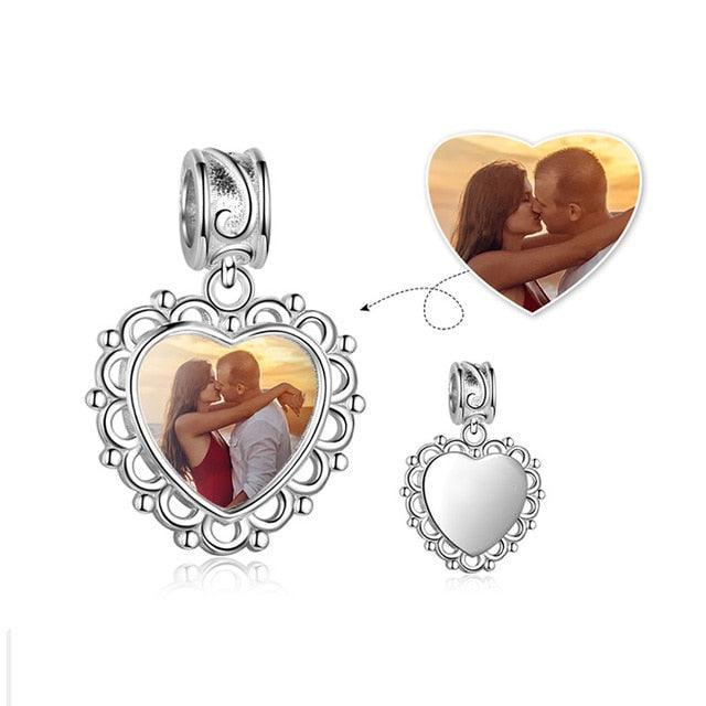 Personalized Heart Charms Beads For Bracelet With Custom Engrave And Photo - Personalized Jewel