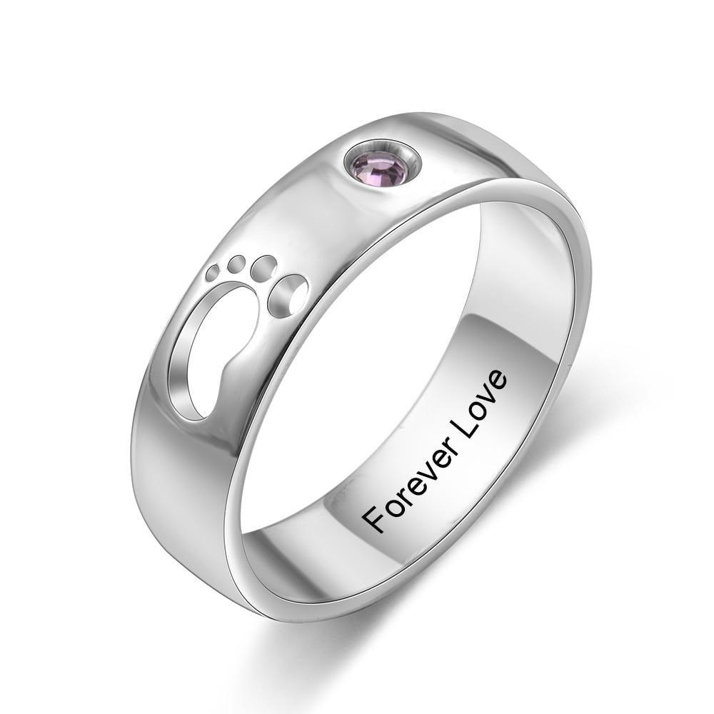 Personalized Hollow Baby Footprint Ring Solid Engagement Ring - Personalized Jewel