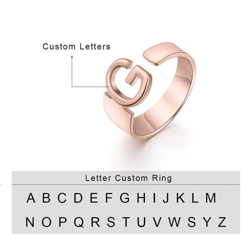 Personalized Initial Letter Ring for Women- Custom 26 Letter Copper Ring - Personalized Jewel