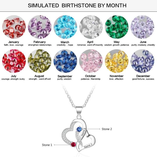 Personalized Intertwined Heart Pendant Necklace with 2 Birthstones and Name Engravings Jewelry for Women - Personalized Jewel