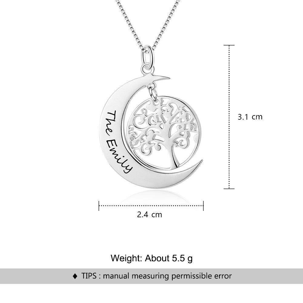 Personalized Jewellery for Women, Tree of Life Moon Pendant for Women, Name Engraving Pendant for Women - Personalized Jewel
