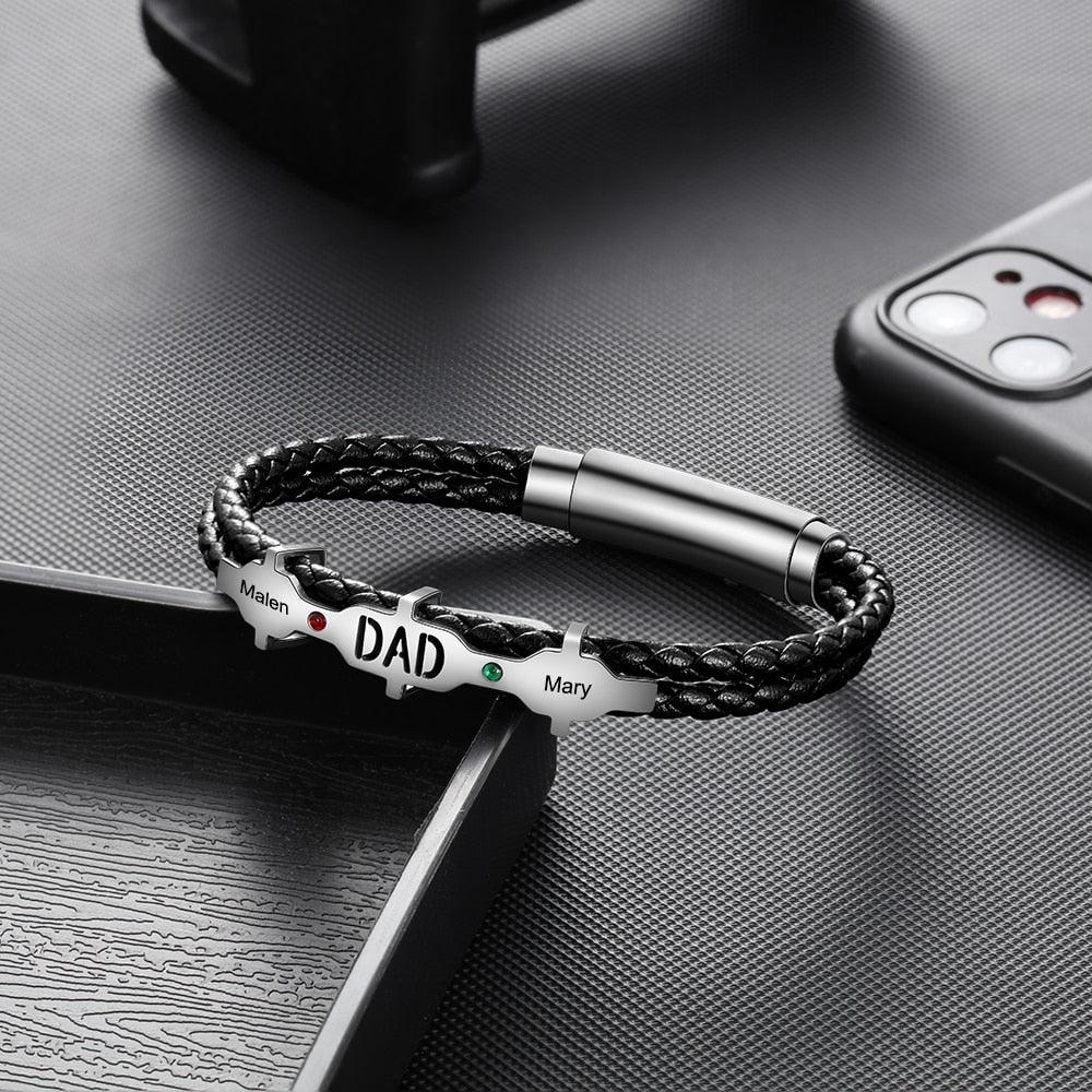 Personalized Leather Engraved Bracelet for Men Trendy Personalized Black Bracelet for Men - Personalized Jewel