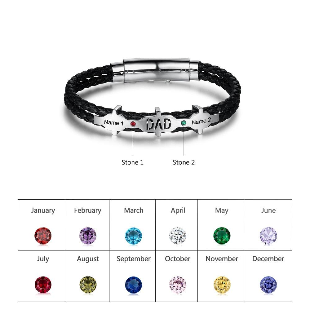 Personalized Leather Engraved Bracelet for Men Trendy Personalized Black Bracelet for Men - Personalized Jewel