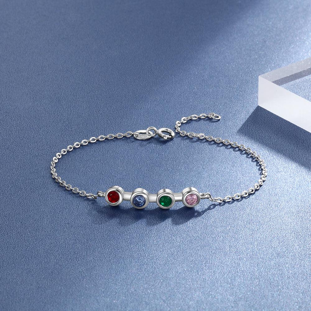 Personalized Mother Bracelet with 4 Round Zircon Birthstones, Customized Jewelry bangles for Women - Personalized Jewel