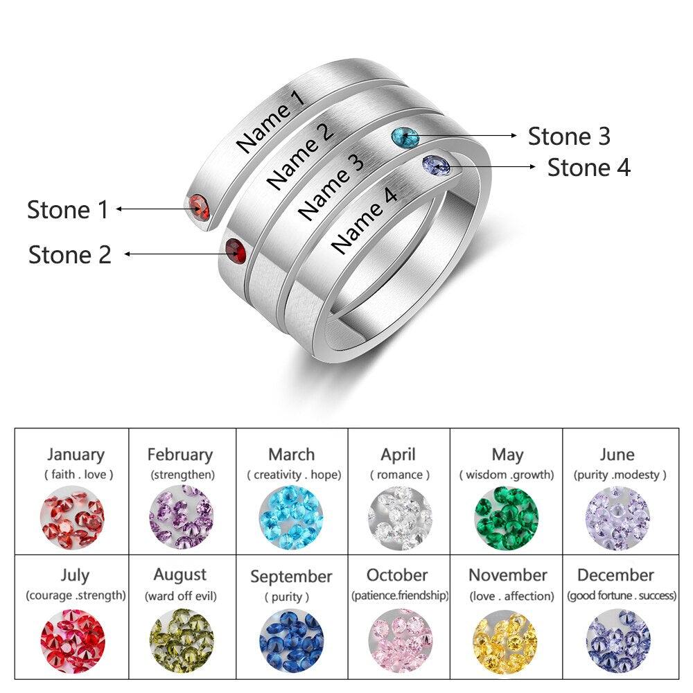 Personalized Mothers Ring - Four Custom Names - Four Custom Birthstones - Customized Gifts for Women - Personalized Jewel