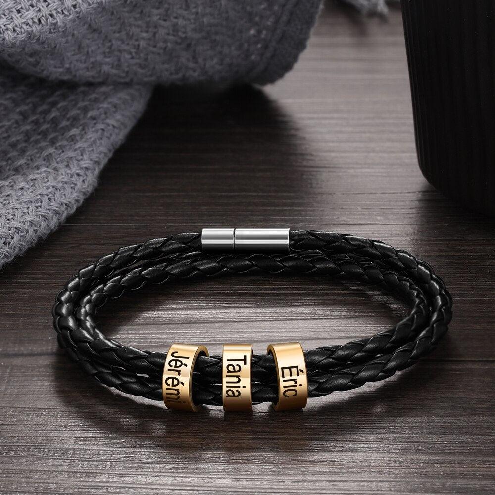Personalized Multilayer Leather Bracelet - PU Leather Vintage Name Beads Braided Band - Personalized Jewel