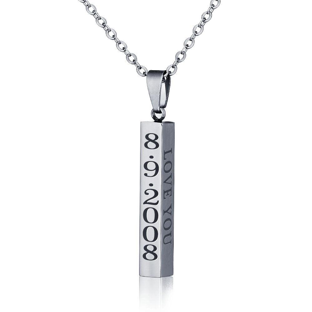 Personalized Name Date Necklace Engravable Vertical Bar Pendant - Personalized Jewel