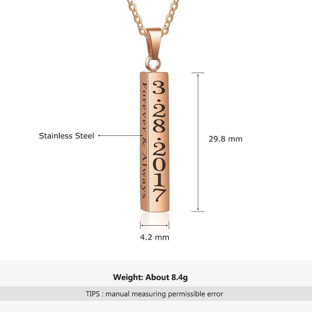 Personalized Name Date Necklace Engravable Vertical Bar Pendant - Personalized Jewel
