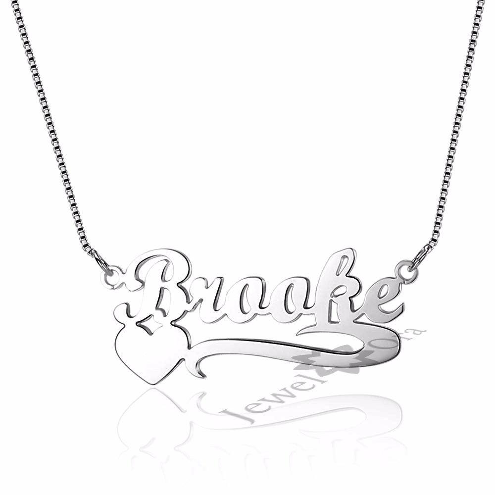 Personalized Necklace - Lettering Nameplate with Heart Pendant - Real 925 Sterling Silver Chain - Customized Gifts with Box - Personalized Jewel