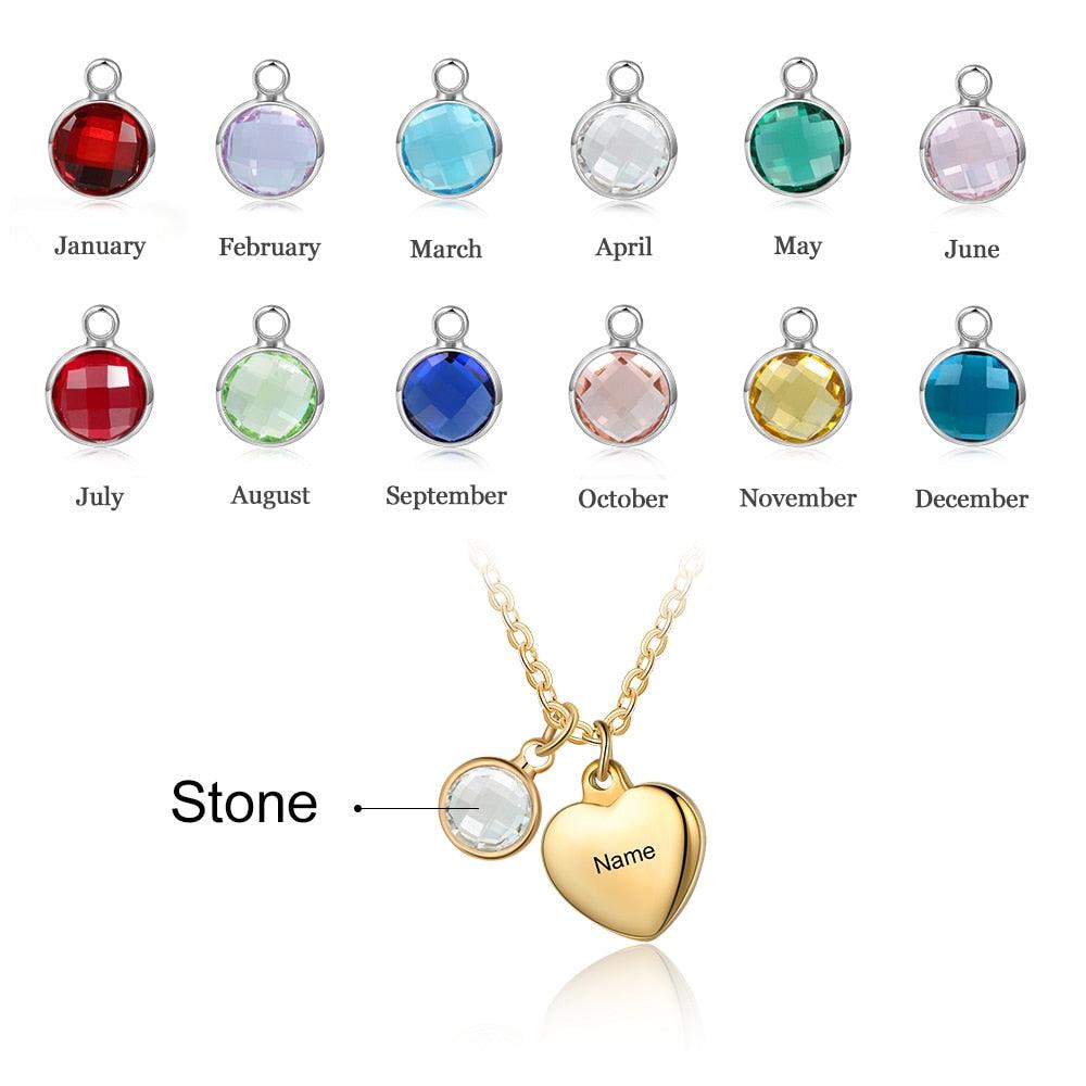 Personalized Necklace With Custom Birthstone And Name Engraving Pendant - Personalized Jewel