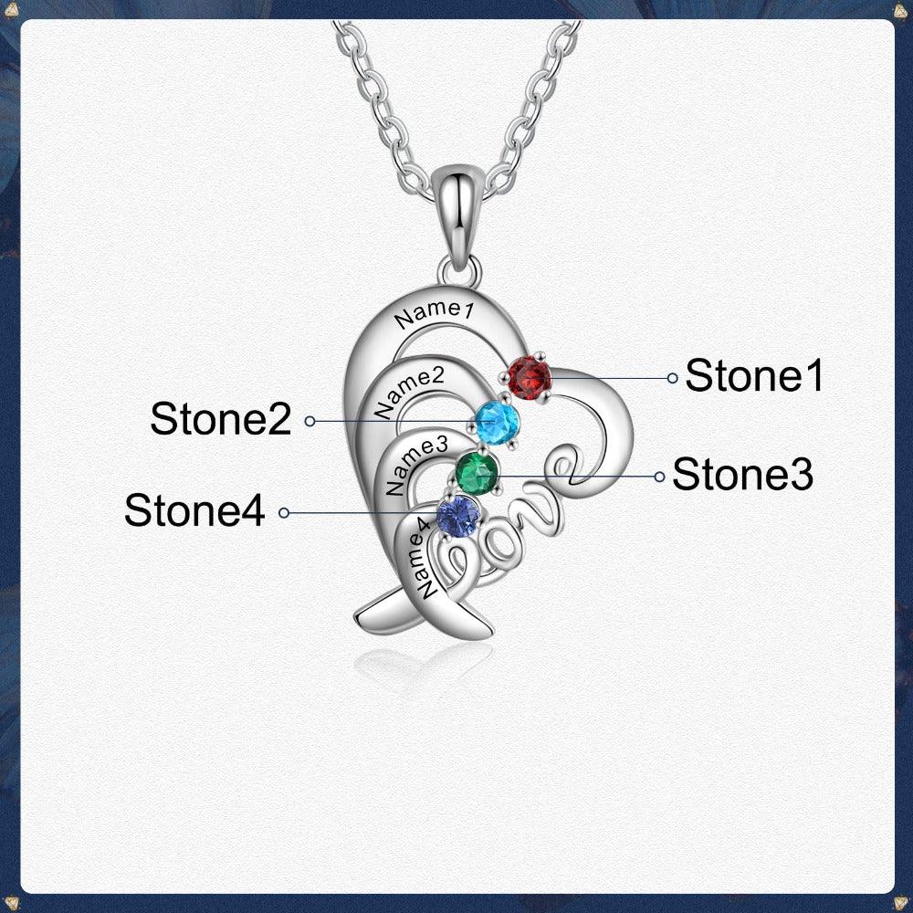 Personalized Pendant Necklace Four Custom Names And Birthstones - Personalized Jewel