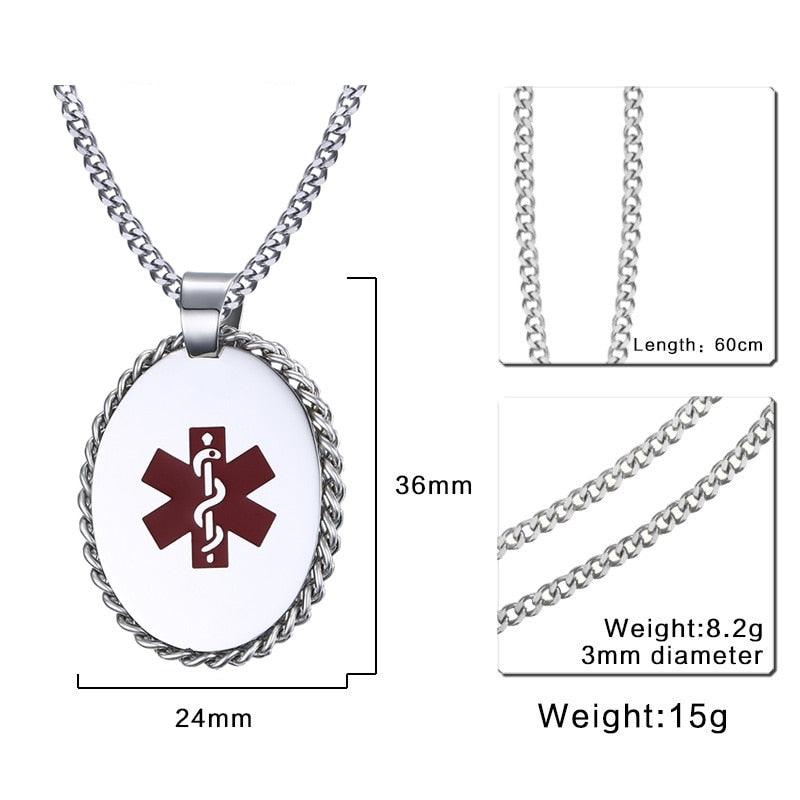Personalized Pendant Necklace - Medical Alert ID Engraved - Stainless Steel Metal - Customized Gifts - Personalized Jewel