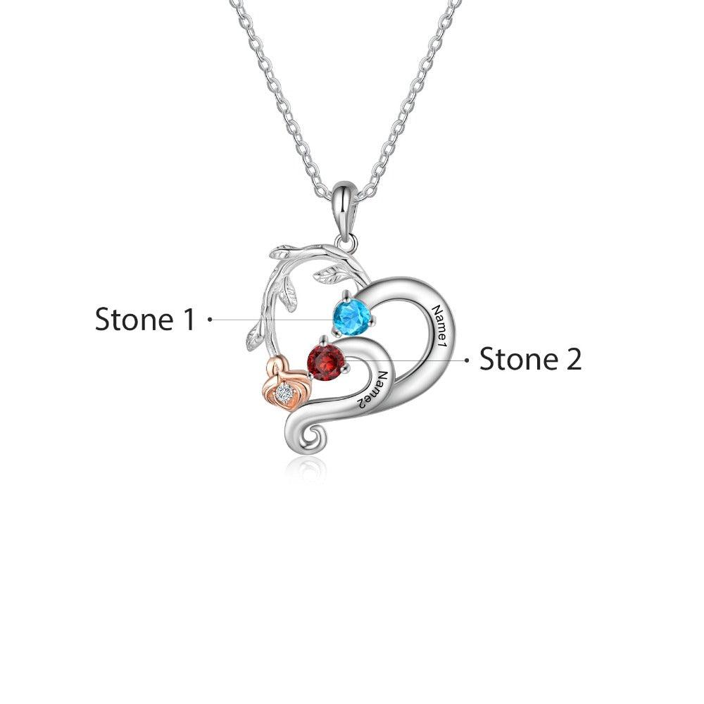 Personalized Pendant Necklace Two Custom Names And Birthstones - Personalized Jewel