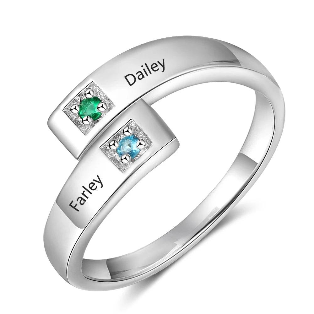 Personalized Promise Ring Bands for Couples - 2 Custom Names and Birthstones - Customized Adjustable Rings for Special Occasion - Personalized Jewel