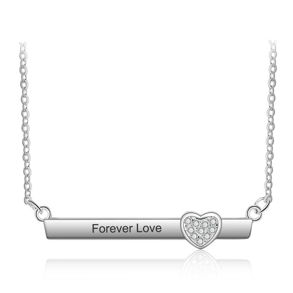 Personalized Silver Name Necklace with Strip with Heart CZ Stone Pendant, Trendy Love Jewelry for Women - Personalized Jewel