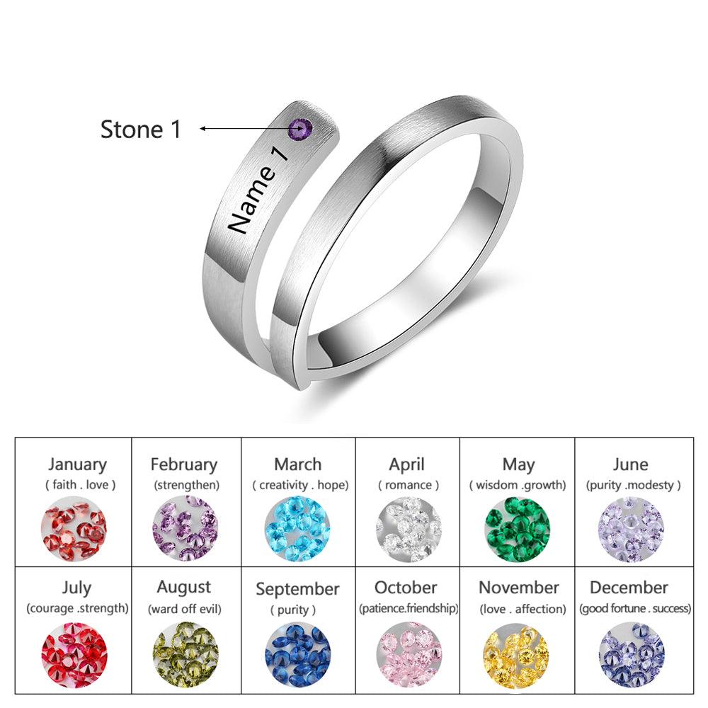Personalized Silver Ring - One Custom Name - One Custom Birthstone - Customized Gifts - Personalized Jewel