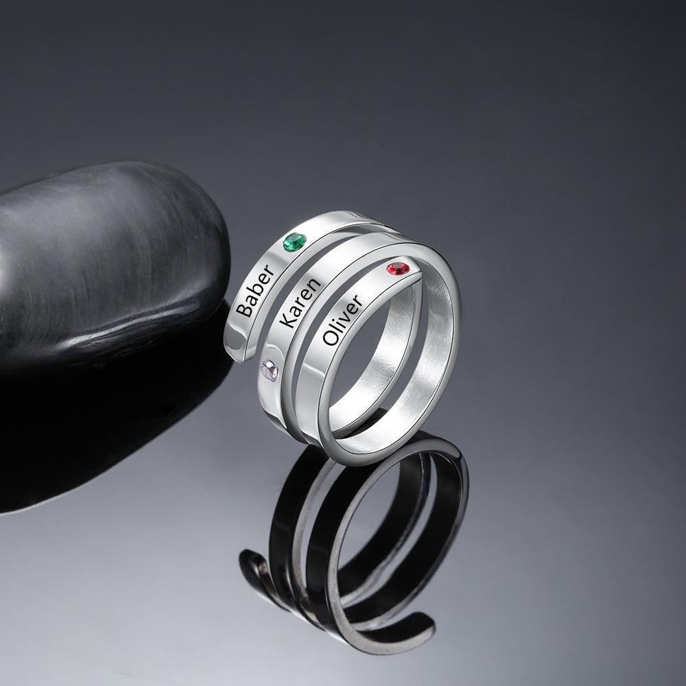 Personalized Silver Ring - Three Custom Names - Three Custom Birthstones - Customized Gifts - Personalized Jewel