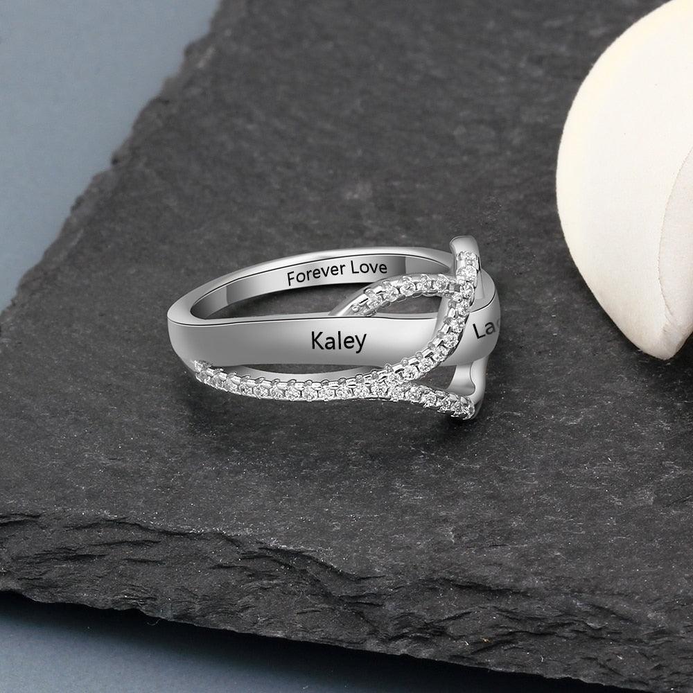 Personalized Silver Rings - Surround Heart Shape Ring - Fashion Jewelry - Customized Family Gift - Personalized Jewel