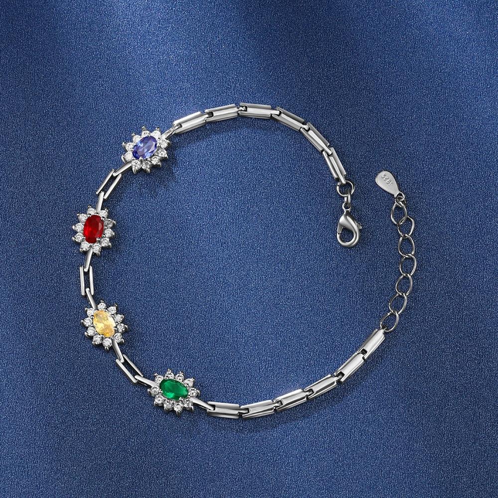 Personalized Sparkling Cubic Zirconia Flower Bracelets and Bangles with Customized Birthstone - Personalized Jewel