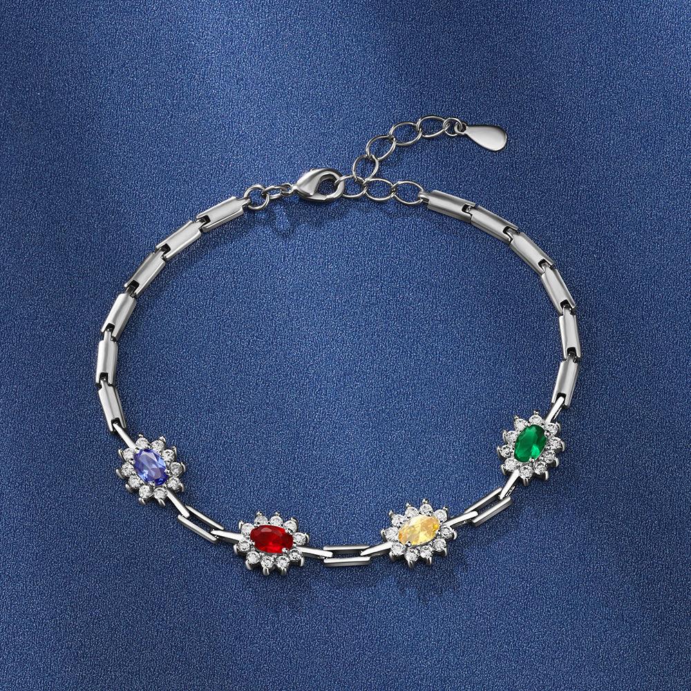 Personalized Sparkling Cubic Zirconia Flower Bracelets and Bangles with Customized Birthstone - Personalized Jewel