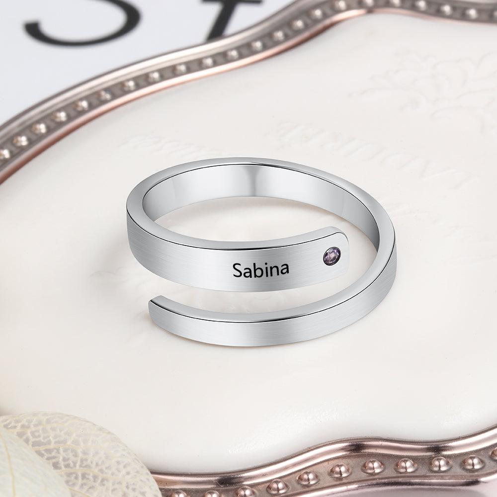 Personalized Stainless Steel Adjustable Wrap Rings For Women – Engrave Name And Customize Birthstone, 3 Color Options - Personalized Jewel